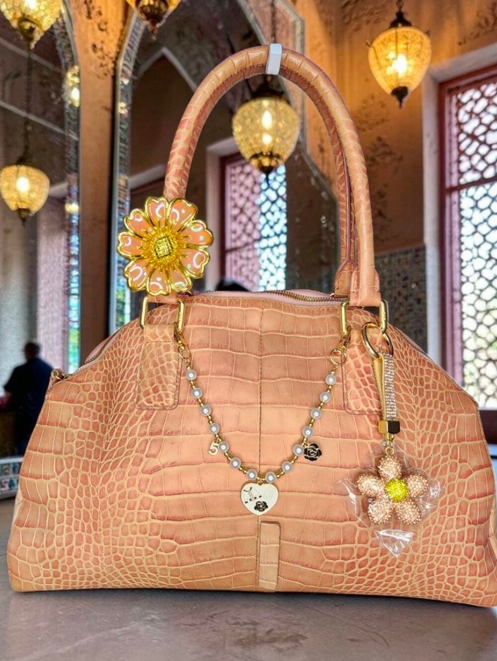 MCM Pink Croc-Embossed Leather Shoulder Bag- Limited Edition & Dust Bag